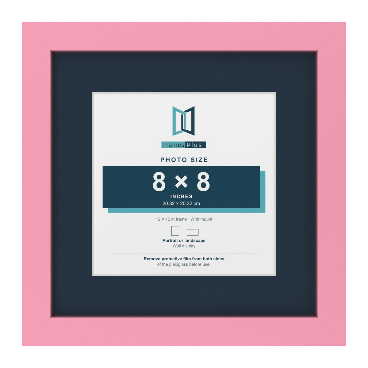 Baby Pink 12 x 12 inch picture frame with a Pacific Blue mount for an 8 x 8 inch photo