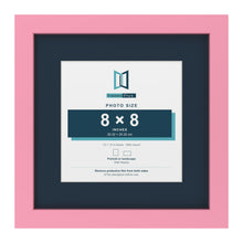 Baby Pink 12 x 12 inch picture frame with a Pacific Blue mount for an 8 x 8 inch photo