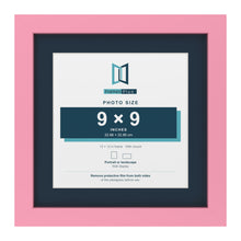 Baby Pink 12 x 12 inch picture frame with a Pacific Blue mount for a 9 x 9 inch photo