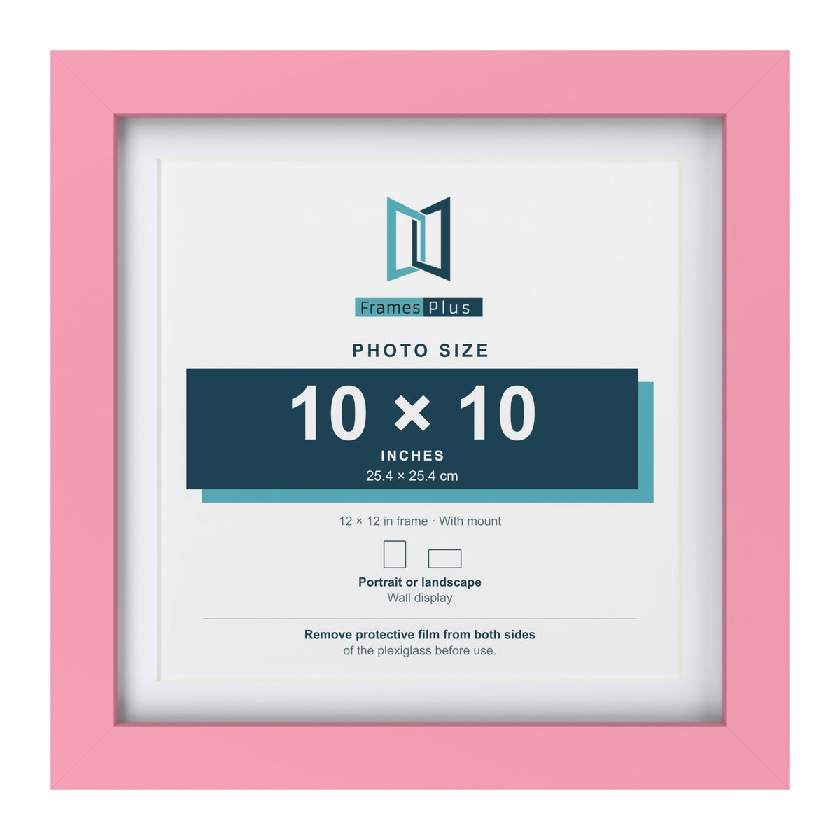 Baby Pink 12 x 12 inch picture frame with a white mount for a 10 x 10 inch photo