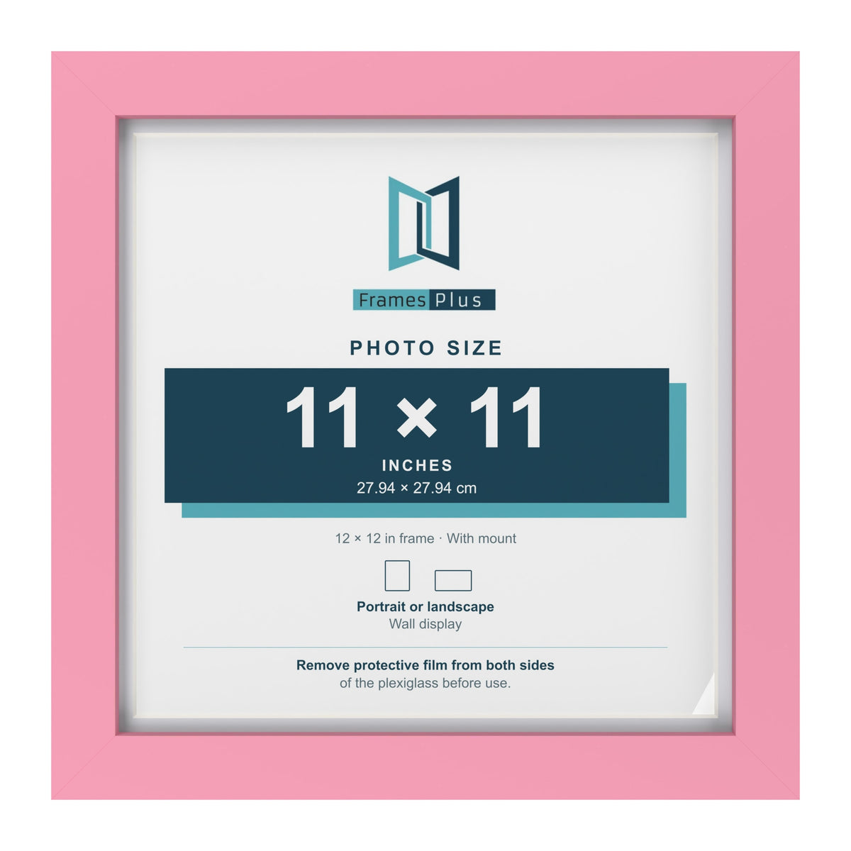 Baby Pink 12 x 12 inch picture frame with a white mount for a 11 x 11 inch photo