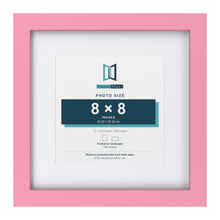 Baby Pink 12 x 12 inch picture frame with a white mount for a 8 x 8 inch photo