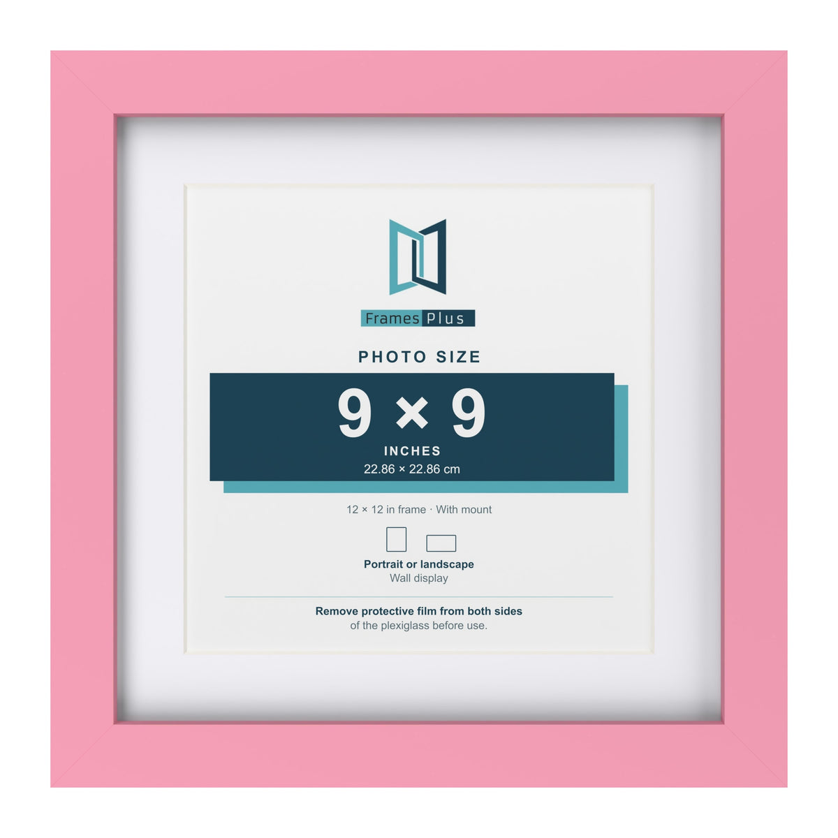 Baby Pink 12 x 12 inch picture frame with a white mount for a 9 x 9 inch photo