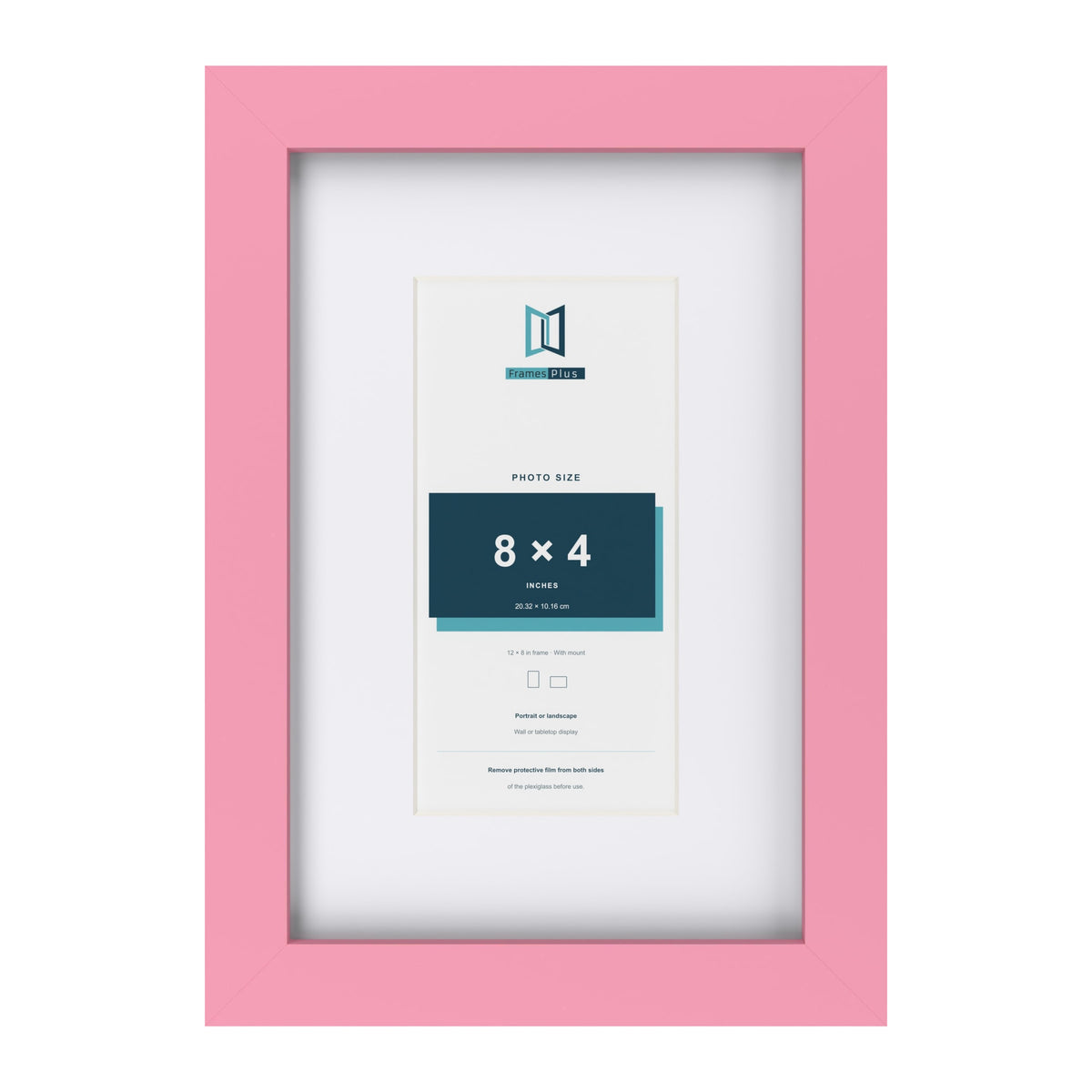 Baby Pink 12 x 8 inch picture frame with a white mount for an 8 x 4 inch photo