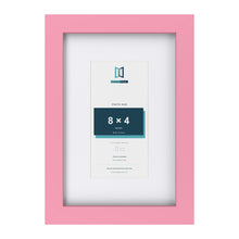 Baby Pink 12 x 8 inch picture frame with a white mount for an 8 x 4 inch photo