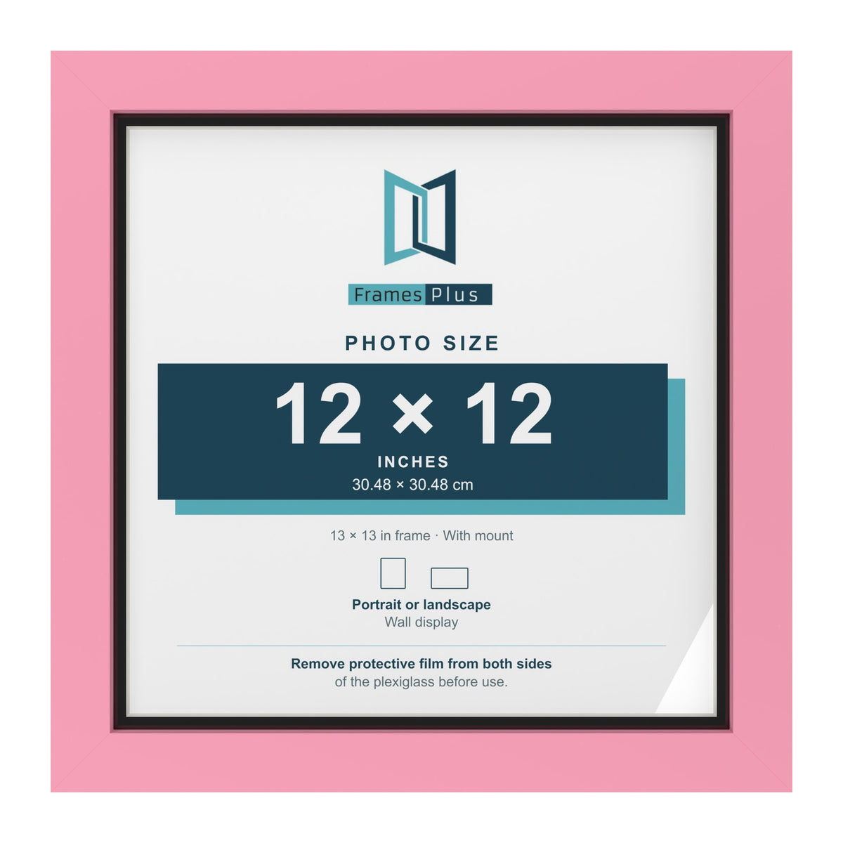 Baby Pink 13 x 13 inch picture frame with a black mount for a 12 x 12 inch photo