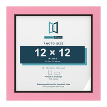 Baby Pink 13 x 13 inch picture frame with a black mount for a 12 x 12 inch photo
