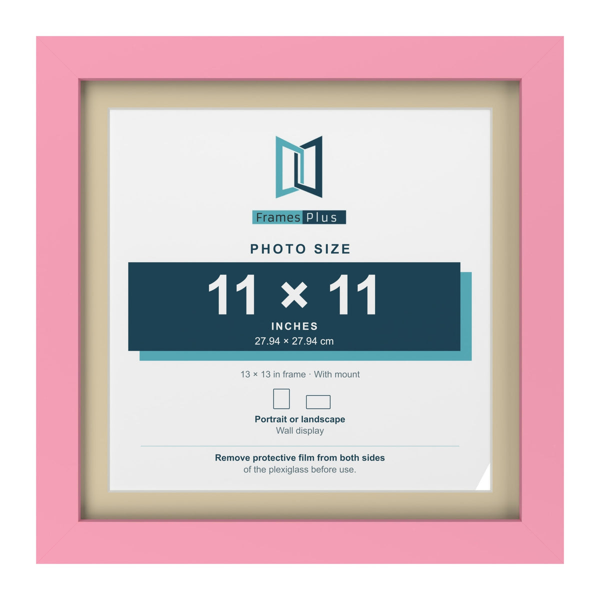 Baby Pink 13 x 13 inch picture frame with an ivory mount for an 11 x 11 inch photo
