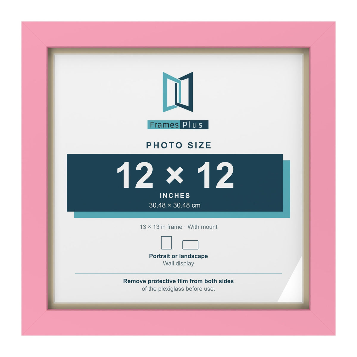 Baby Pink 13 x 13 inch picture frame with an ivory mount for a 12 x 12 inch photo