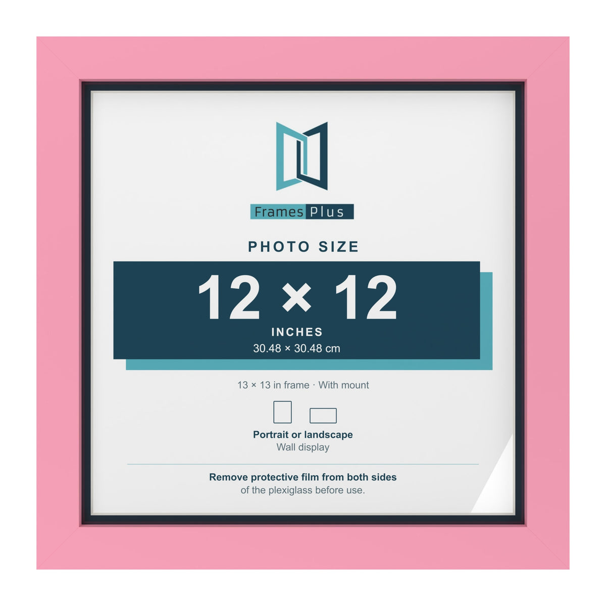 Baby Pink 13 x 13 inch picture frame with a Pacific Blue mount for a 12 x 12 inch photo