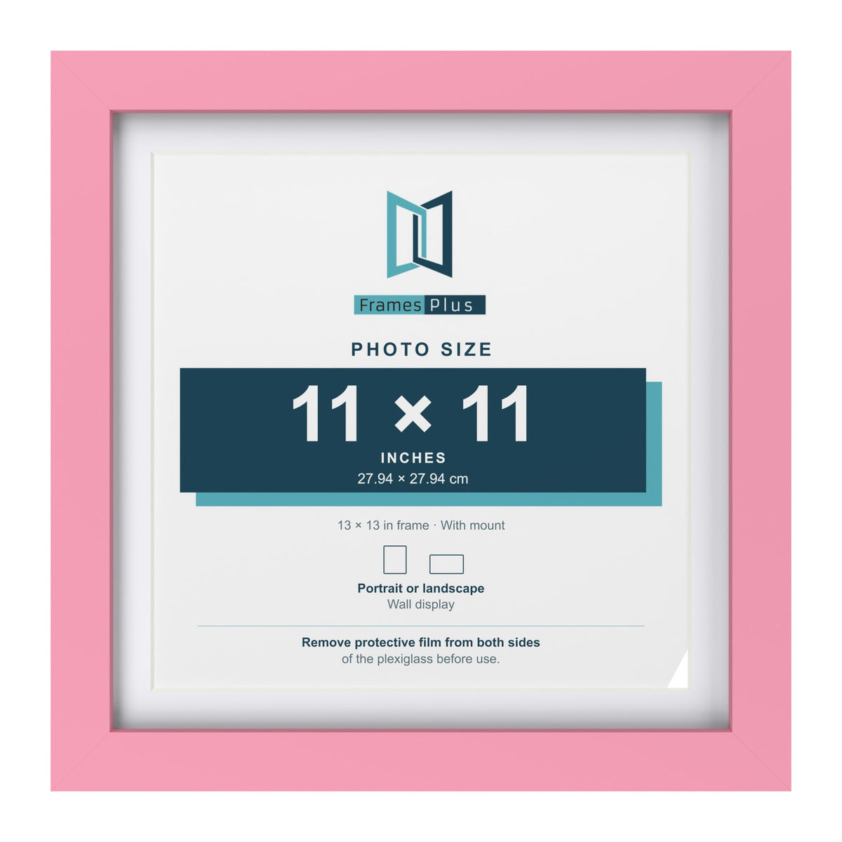 Baby Pink 13 x 13 inch picture frame with a white mount for a 11 x 11 inch photo
