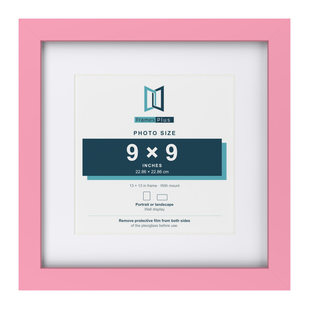 Baby Pink 13 x 13 inch picture frame with a white mount for a 9 x 9 inch photo