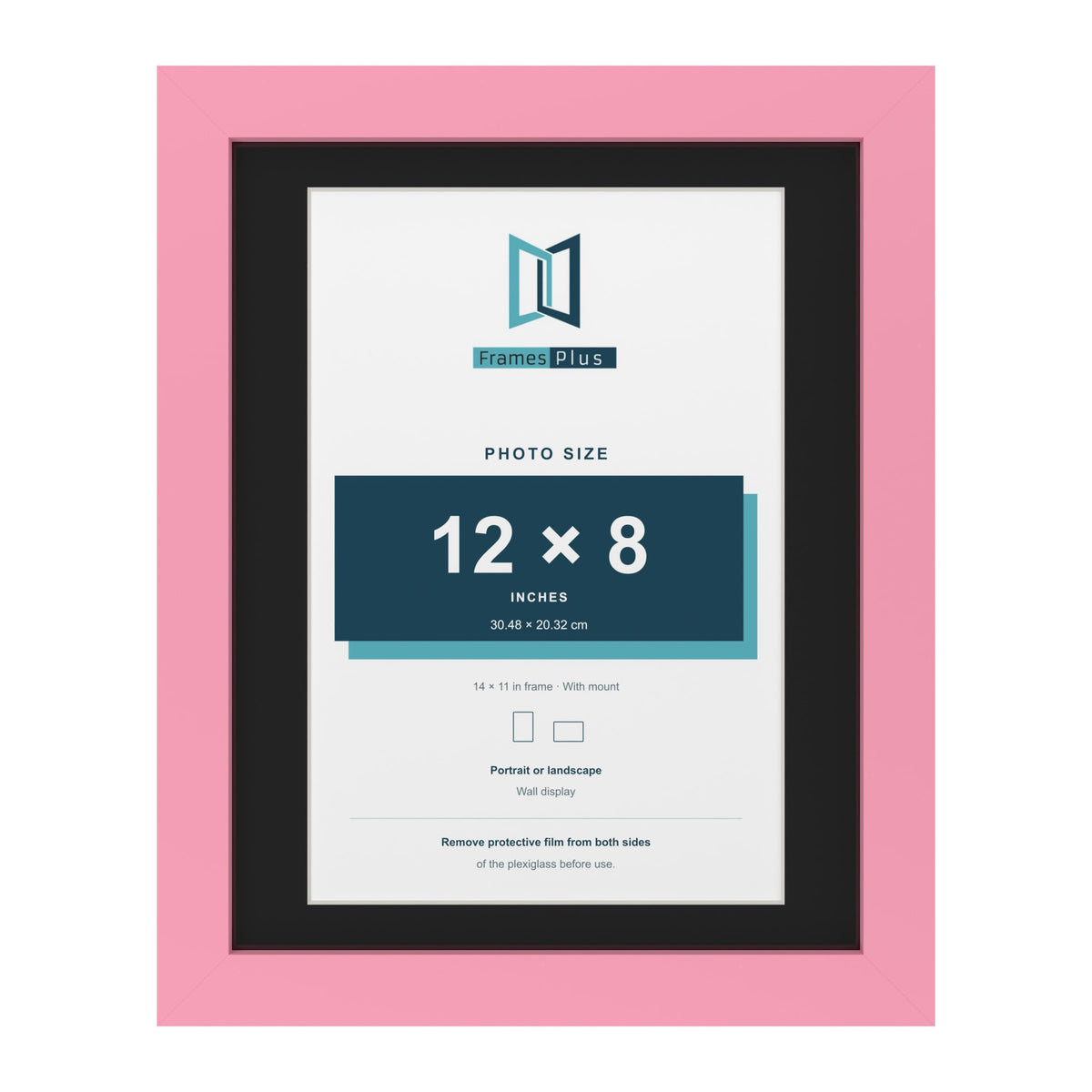 Baby Pink 14 x 11 inch picture frame with a black mount for a 12 x 8 inch photo