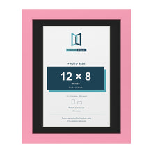 Baby Pink 14 x 11 inch picture frame with a black mount for a 12 x 8 inch photo