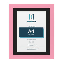 Baby Pink 14 x 11 inch picture frame with a black mount for an A4 photo