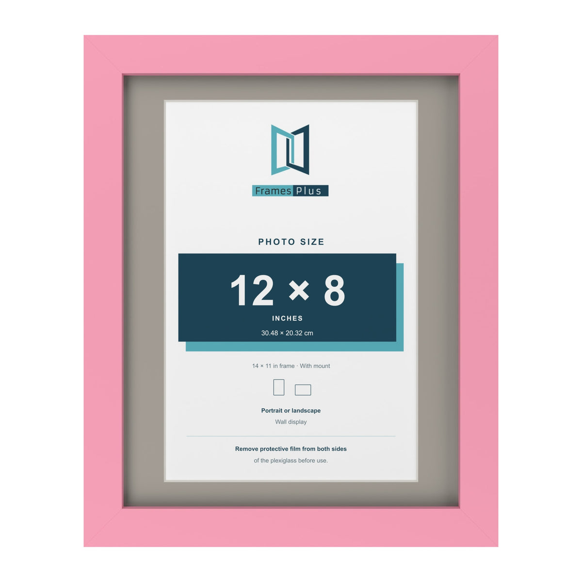 Baby Pink 14 x 11 inch picture frame with a Dawn Grey mount for a 12 x 8 inch photo