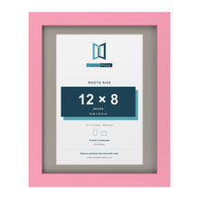 Baby Pink 14 x 11 inch picture frame with a Dawn Grey mount for a 12 x 8 inch photo