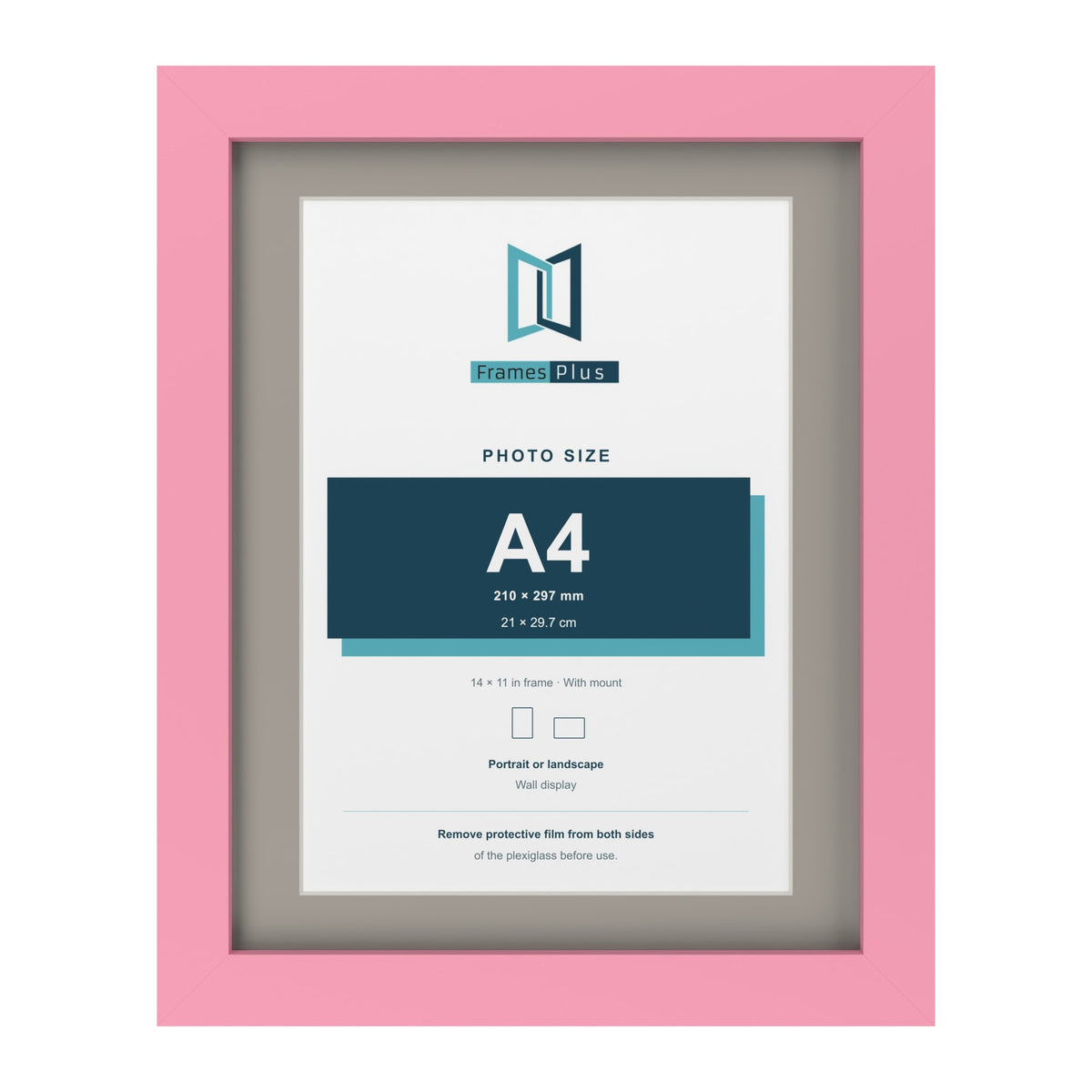 Baby Pink 14 x 11 inch picture frame with a Dawn Grey mount for an A4 photo