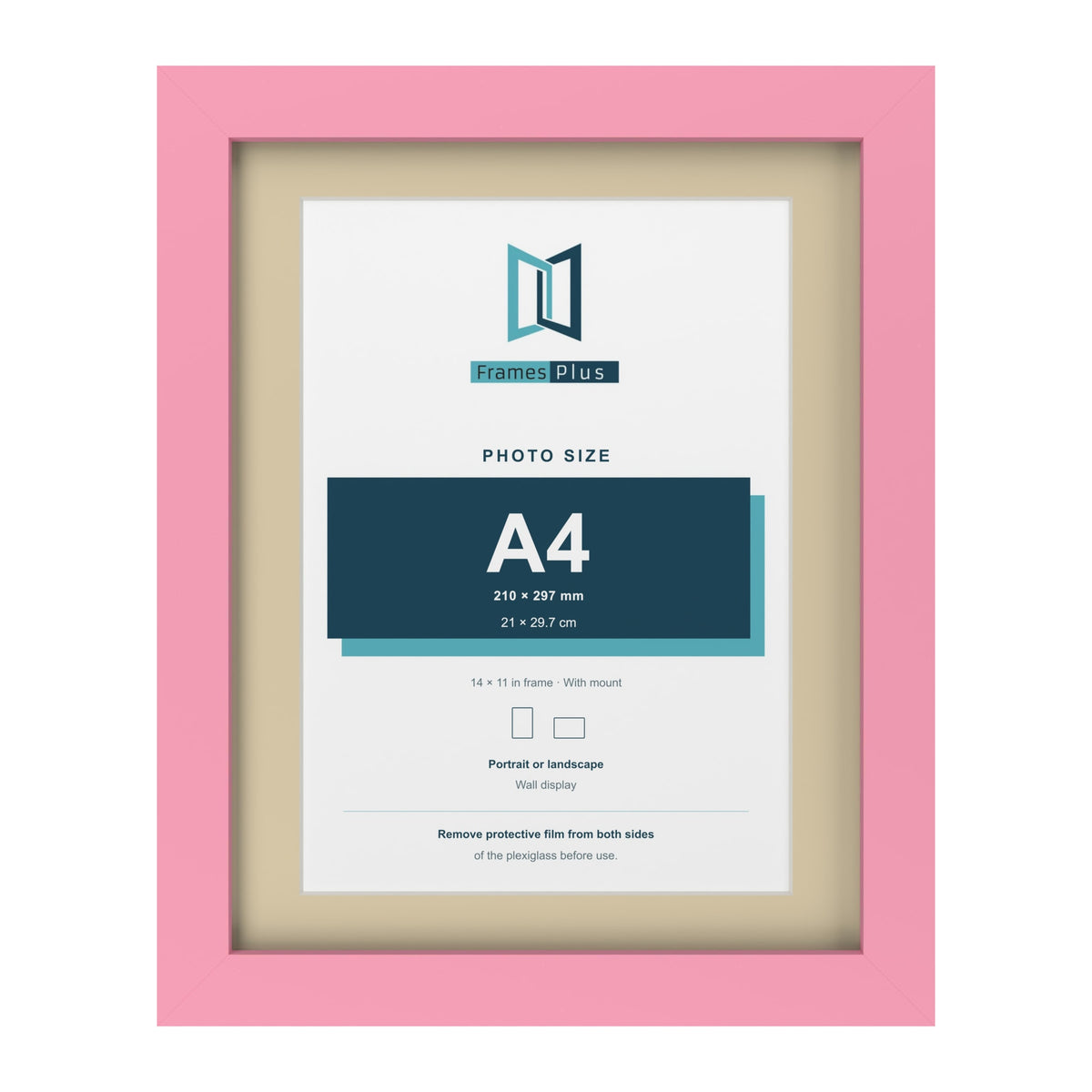 Baby Pink 14 x 11 inch picture frame with an ivory mount for an A4 photo
