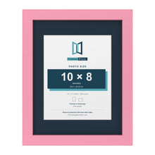 Baby Pink 14 x 11 inch picture frame with a Pacific Blue mount for a 10 x 8 inch photo