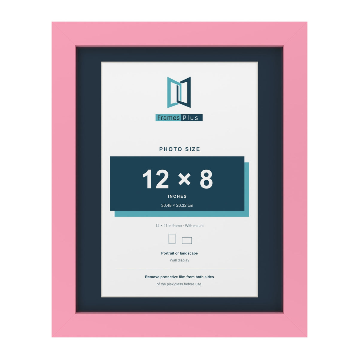 Baby Pink 14 x 11 inch picture frame with a Pacific Blue mount for a 12 x 8 inch photo