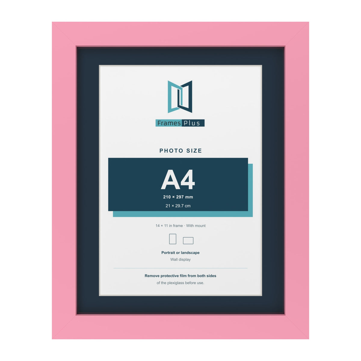 Baby Pink 14 x 11 inch picture frame with a Pacific Blue mount for an A4 photo