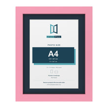Baby Pink 14 x 11 inch picture frame with a Pacific Blue mount for an A4 photo