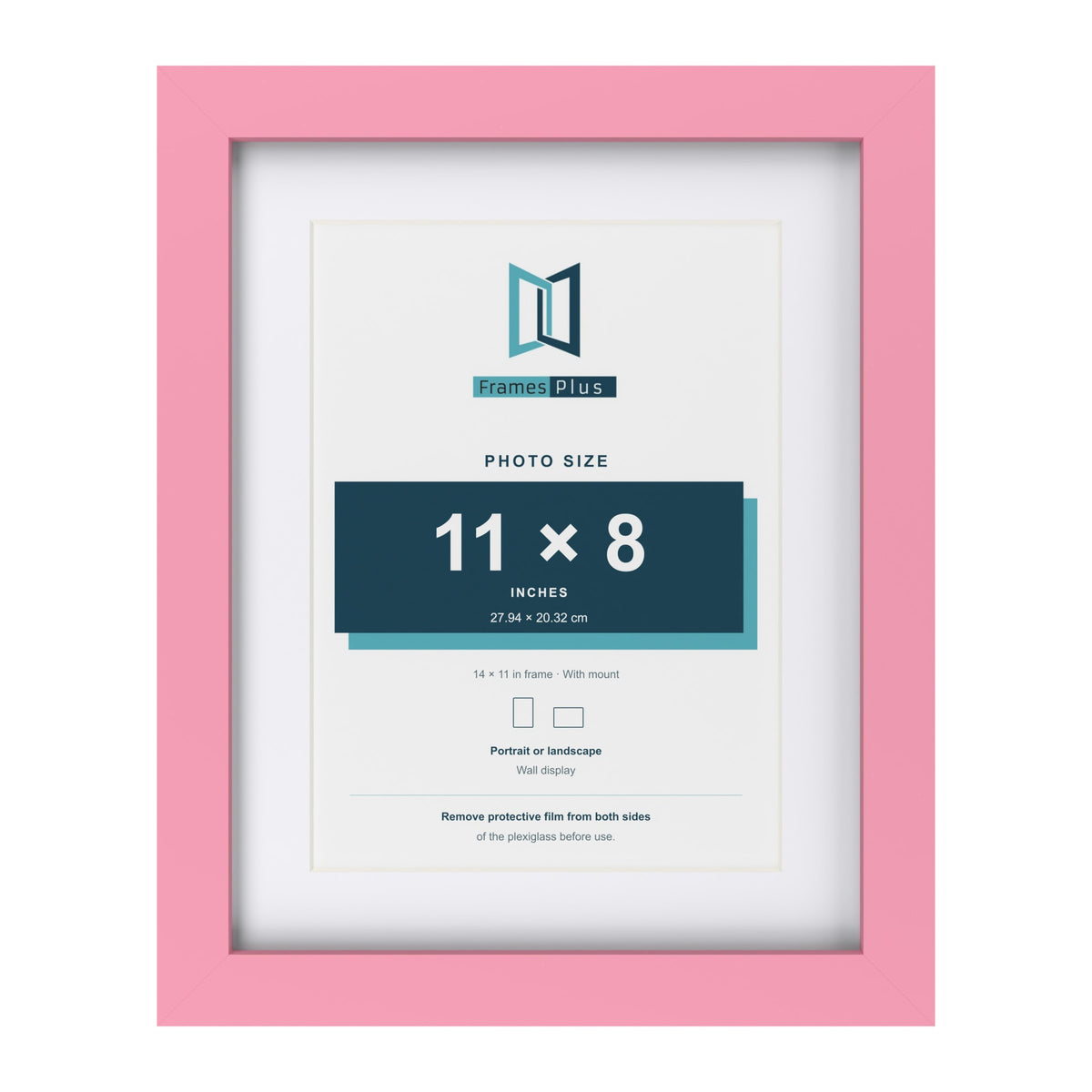 Baby Pink 14 x 11 inch picture frame with a white mount for an 11 x 8 inch photo
