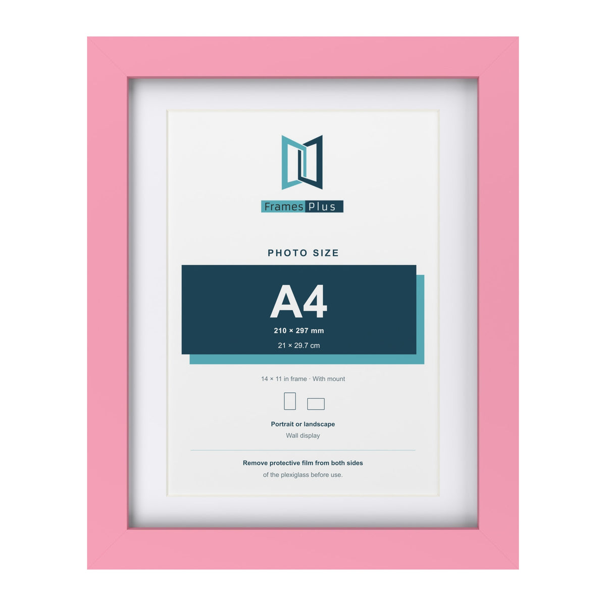 Baby Pink 14 x 11 inch picture frame with a white mount for an A4 photo