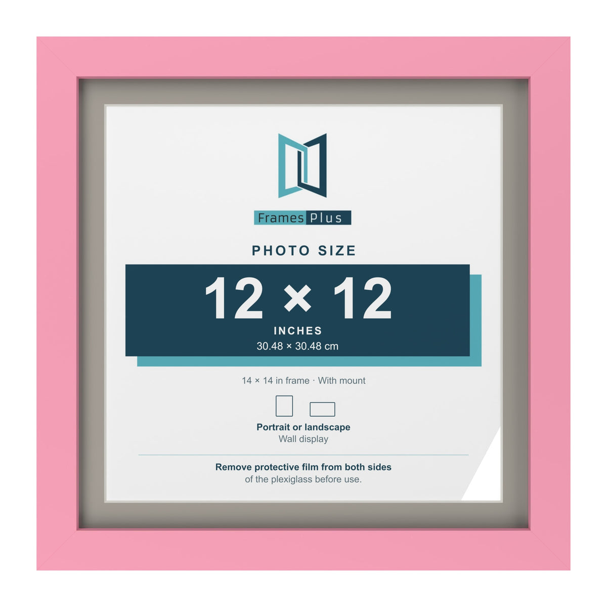 Baby Pink 14 x 14 inch picture frame with a Dawn Grey mount for a 12 x 12 inch photo