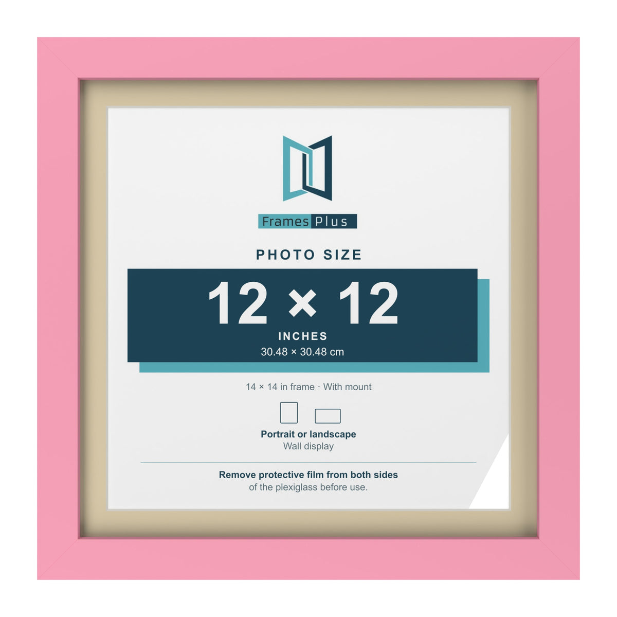 Baby Pink 14 x 14 inch picture frame with an ivory mount for a 12 x 12 inch photo