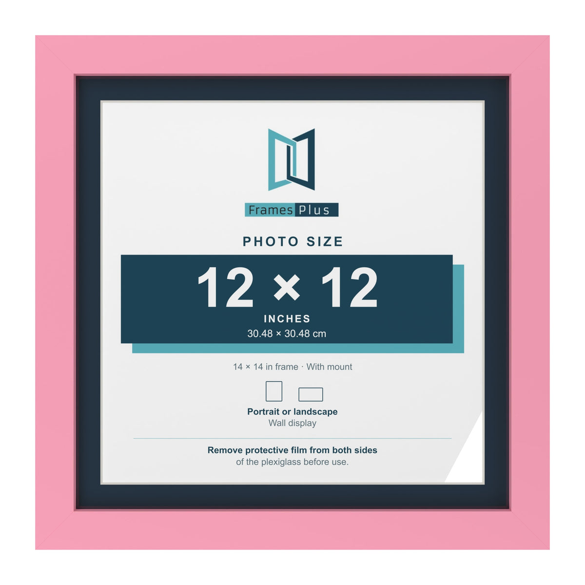 Baby Pink 14 x 14 inch picture frame with a Pacific Blue mount for a 12 x 12 inch photo