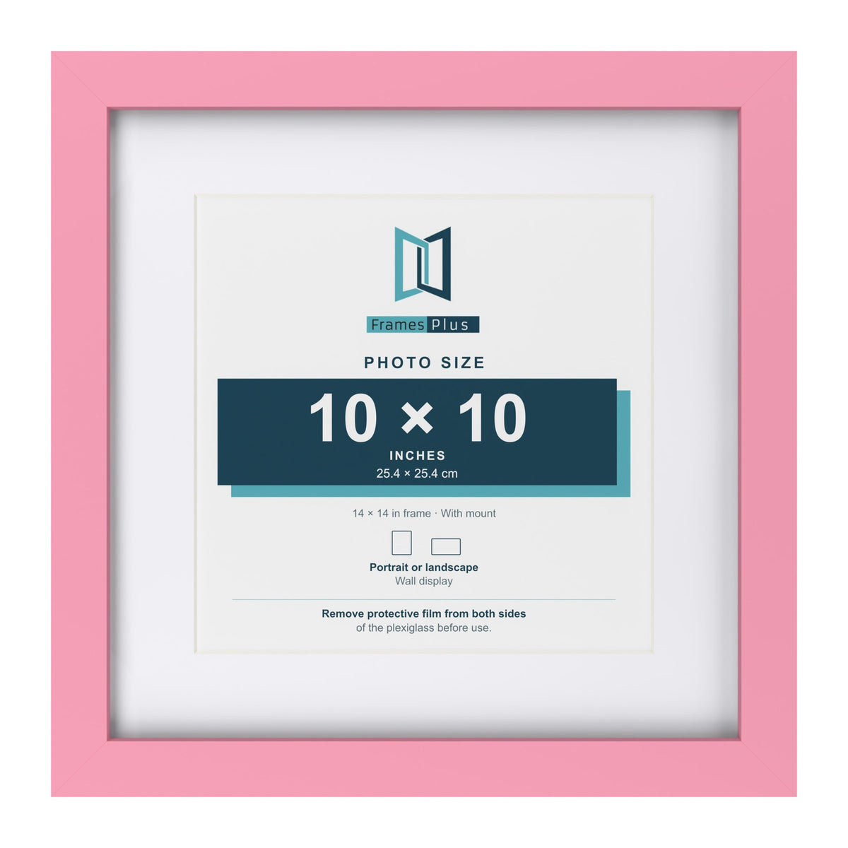 Baby Pink 14 x 14 inch picture frame with a white mount for a 10 x 10 inch photo
