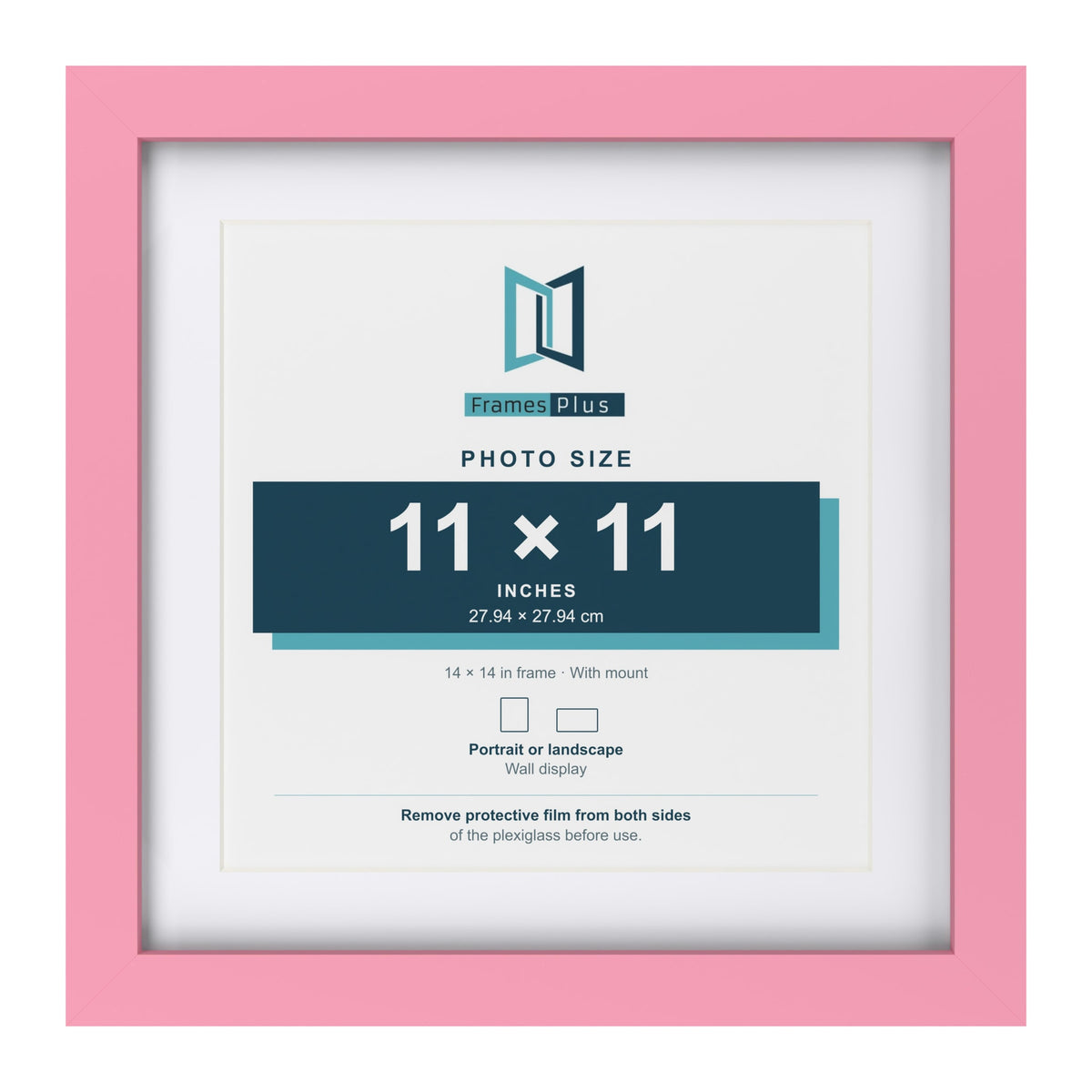 Baby Pink 14 x 14 inch picture frame with a white mount for an 11 x 11 inch photo
