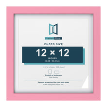 Baby Pink 14 x 14 inch picture frame with a white mount for a 12 x 12 inch photo