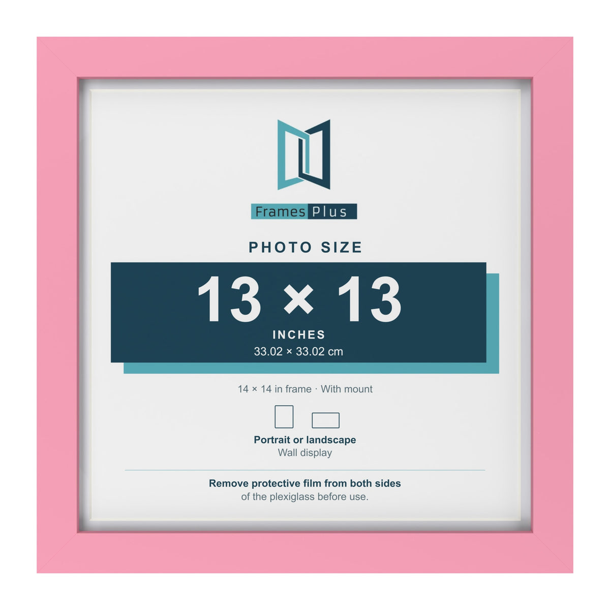 Baby Pink 14 x 14 inch picture frame with a white mount for a 13 x 13 inch photo