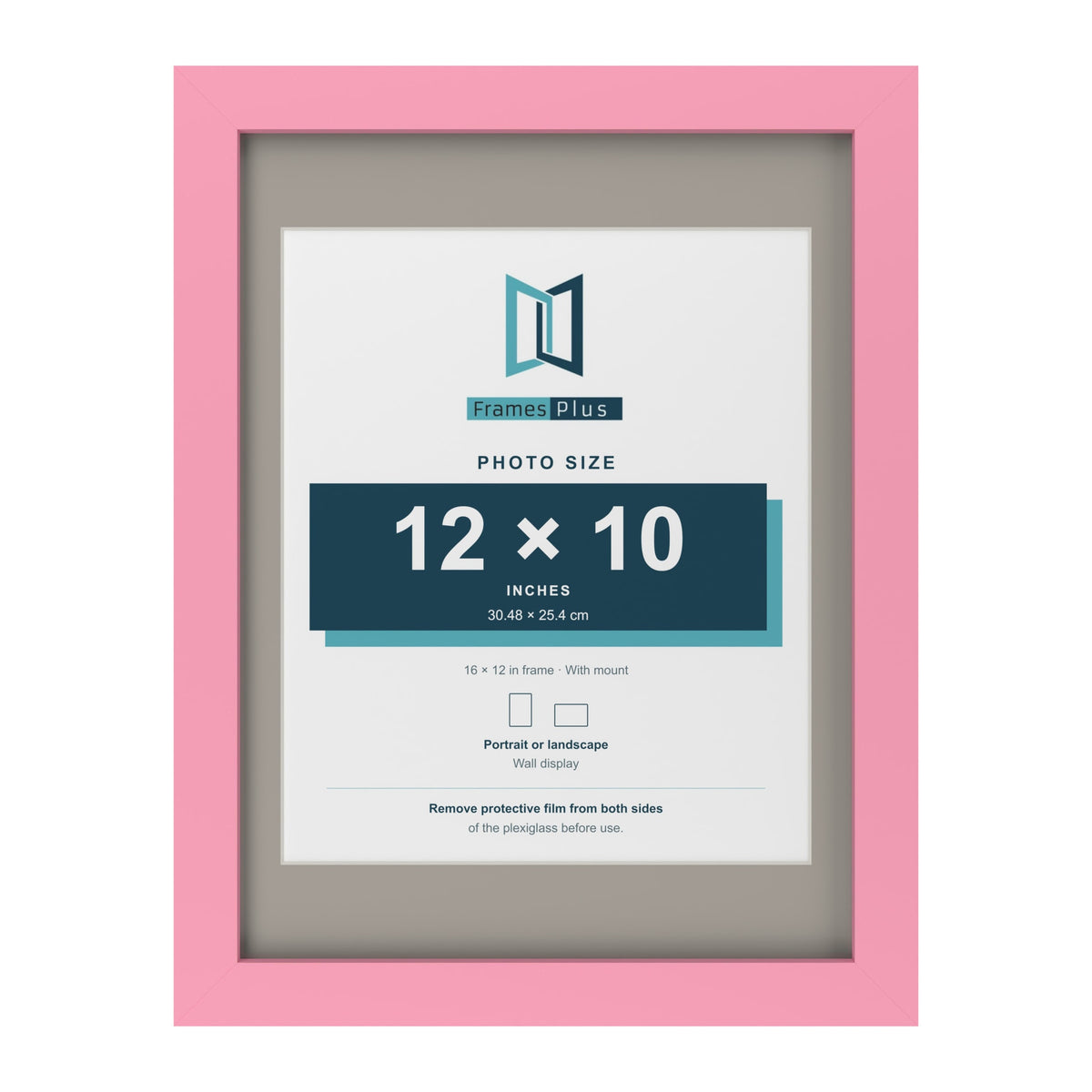 Baby Pink 16 x 12 inch picture frame with a Dawn Grey mount for a 12 x 10 inch photo