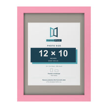 Baby Pink 16 x 12 inch picture frame with a Dawn Grey mount for a 12 x 10 inch photo