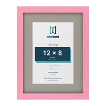 Baby Pink 16 x 12 inch picture frame with a Dawn Grey mount for a 12 x 8 inch photo