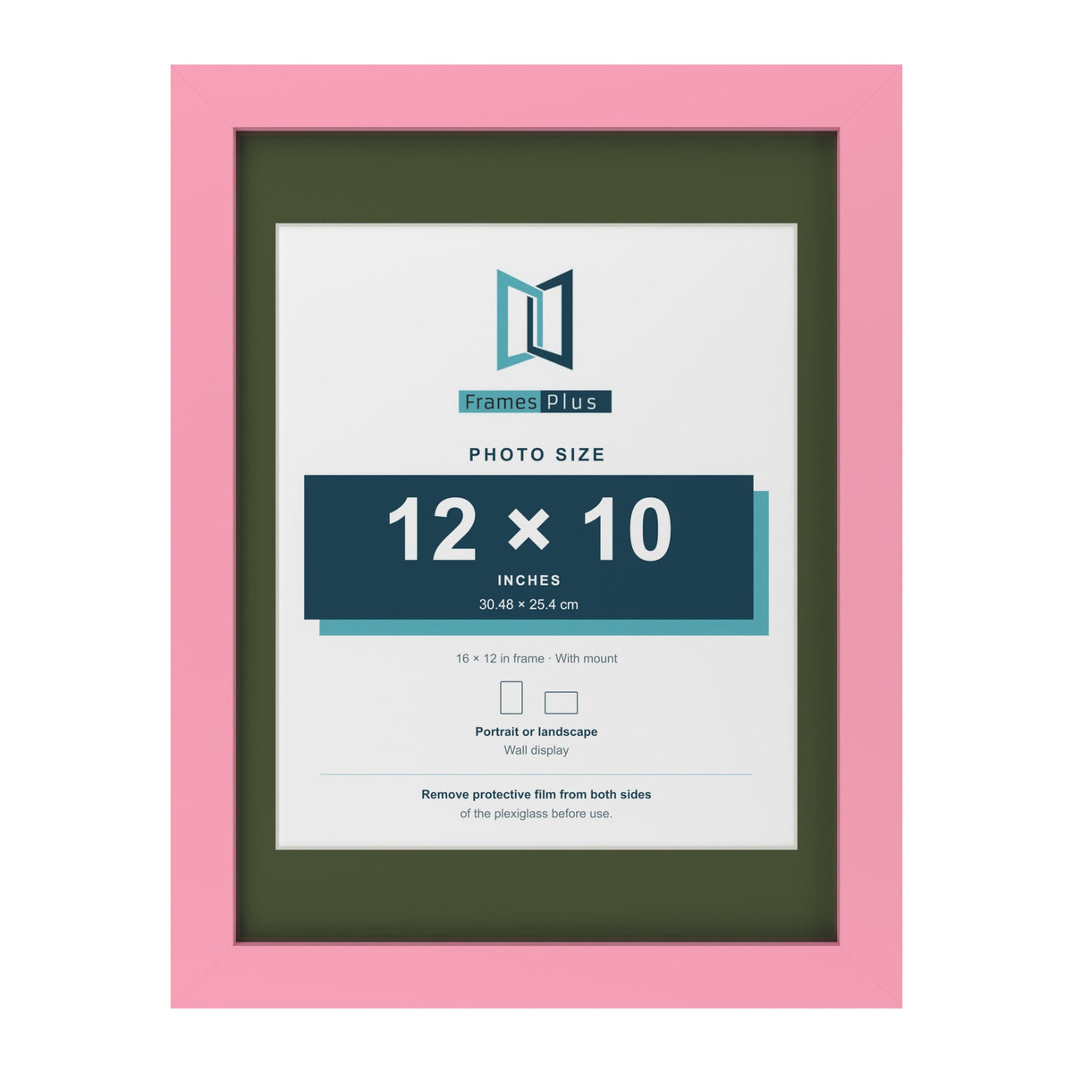 Baby Pink 16 x 12 inch picture frame with a green mount for a 12 x 10 inch photo