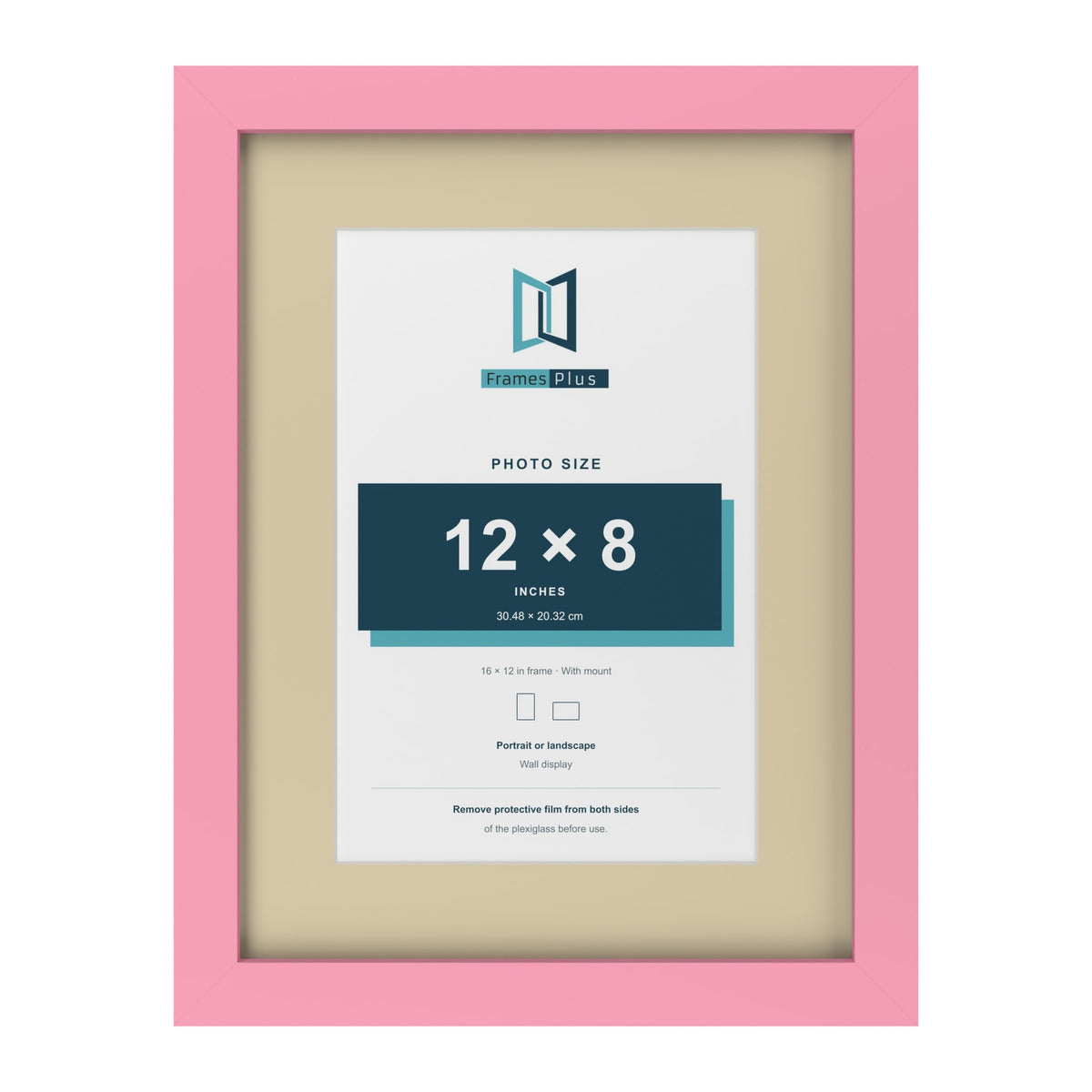Baby Pink 16 x 12 inch picture frame with an ivory mount for a 12 x 8 inch photo