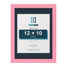 Baby Pink 16 x 12 inch picture frame with a Pacific Blue mount for a 12 x 10 inch photo