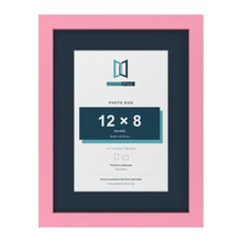 Baby Pink 16 x 12 inch picture frame with a Pacific Blue mount for a 12 x 8 inch photo