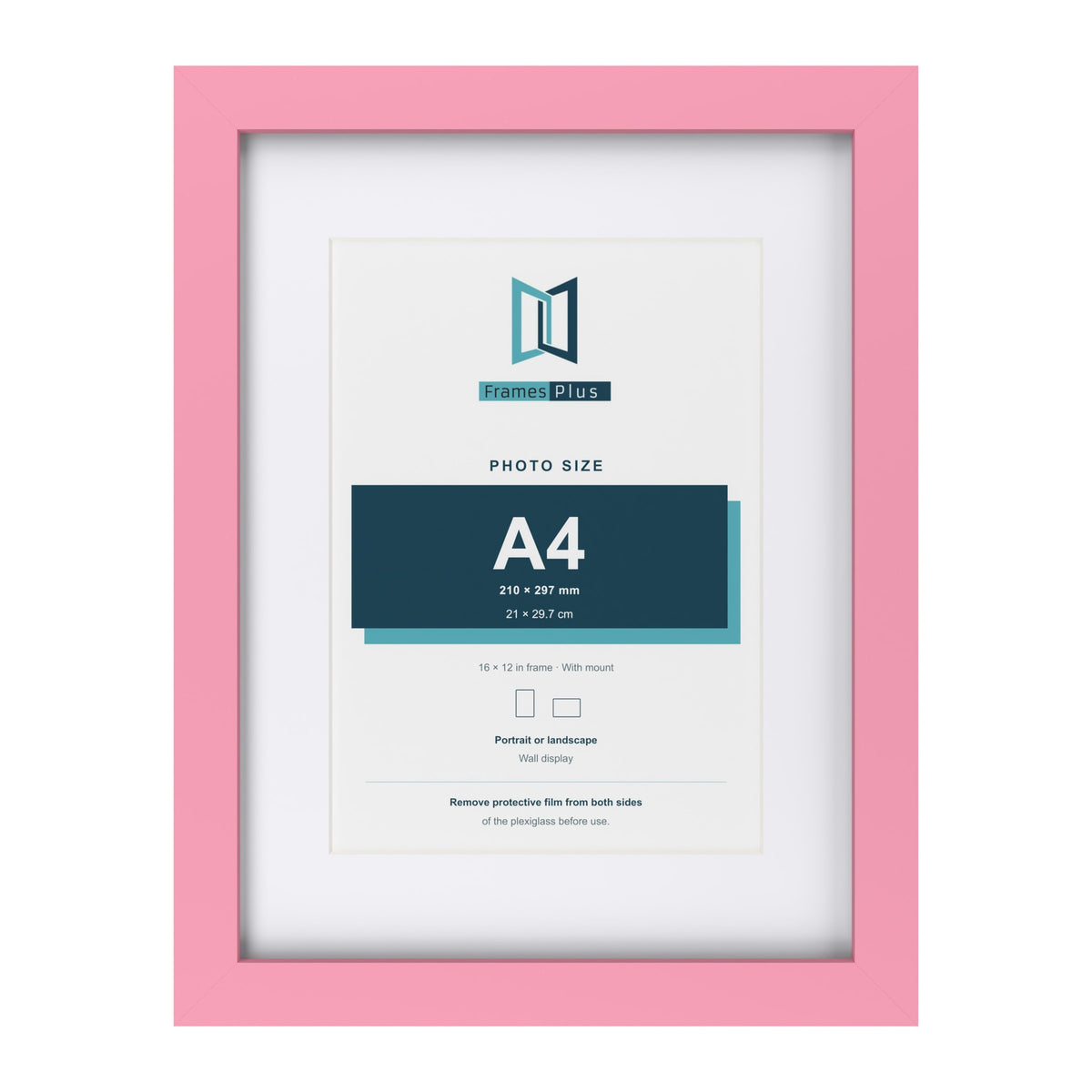 Baby Pink 16 x 12 inch picture frame with a white mount for an A4 photo