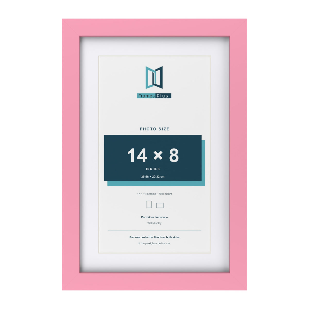 Baby Pink 17 x 11 inch picture frame with a white mount for a 14 x 8 inch photo