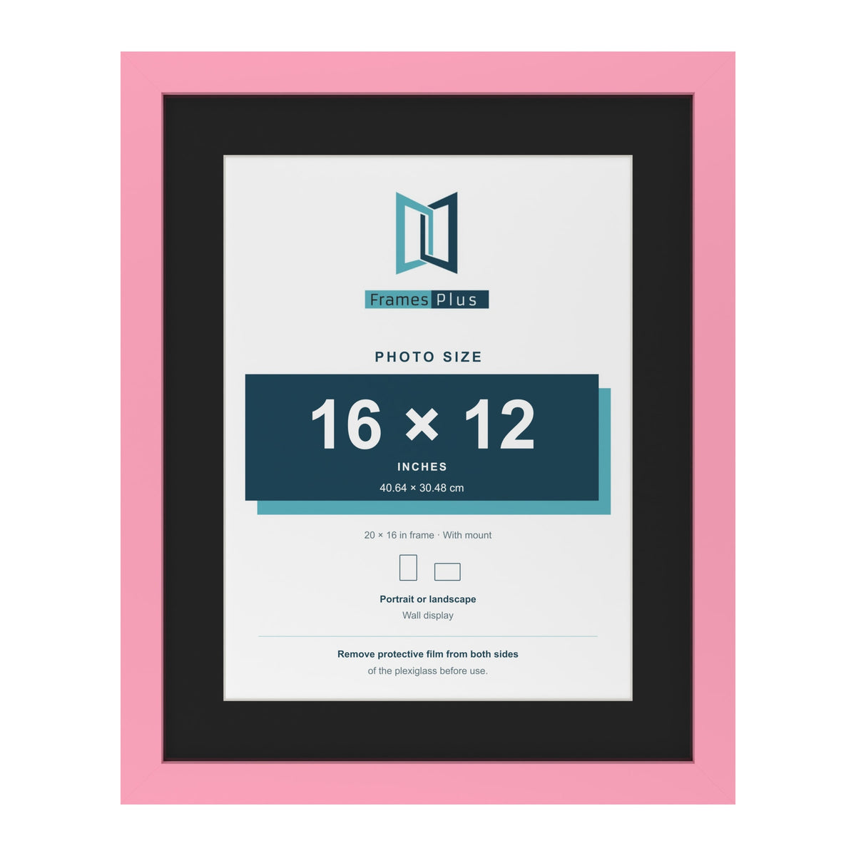 Baby Pink 20 x 16 inch picture frame with a black mount for a 16 x 12 inch photo