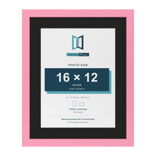 Baby Pink 20 x 16 inch picture frame with a black mount for a 16 x 12 inch photo