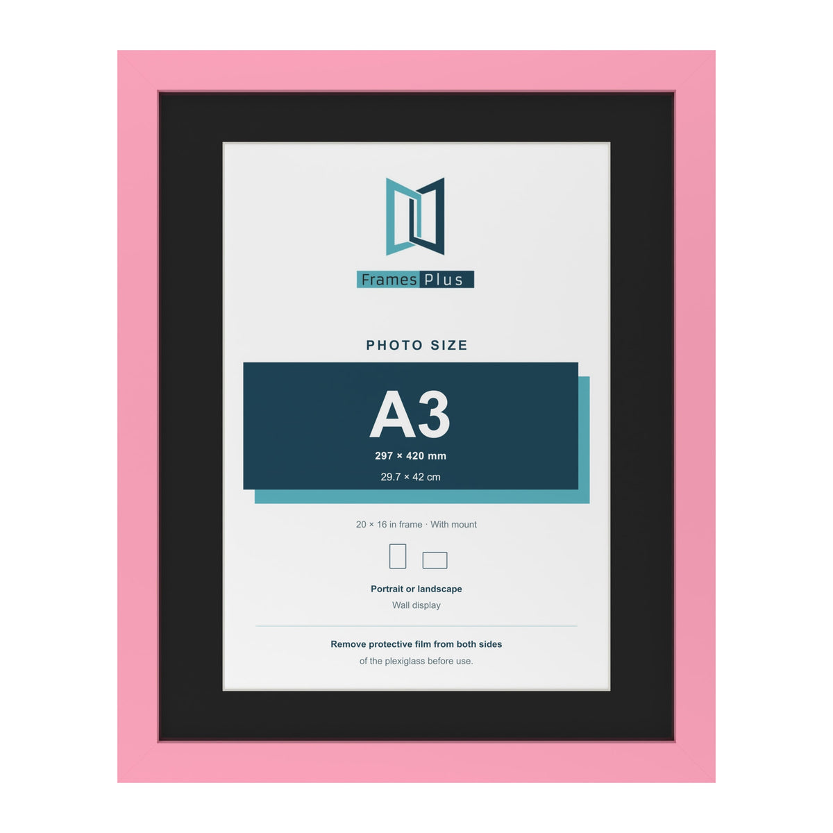 Baby Pink 20 x 16 inch picture frame with a black mount for an A3 photo