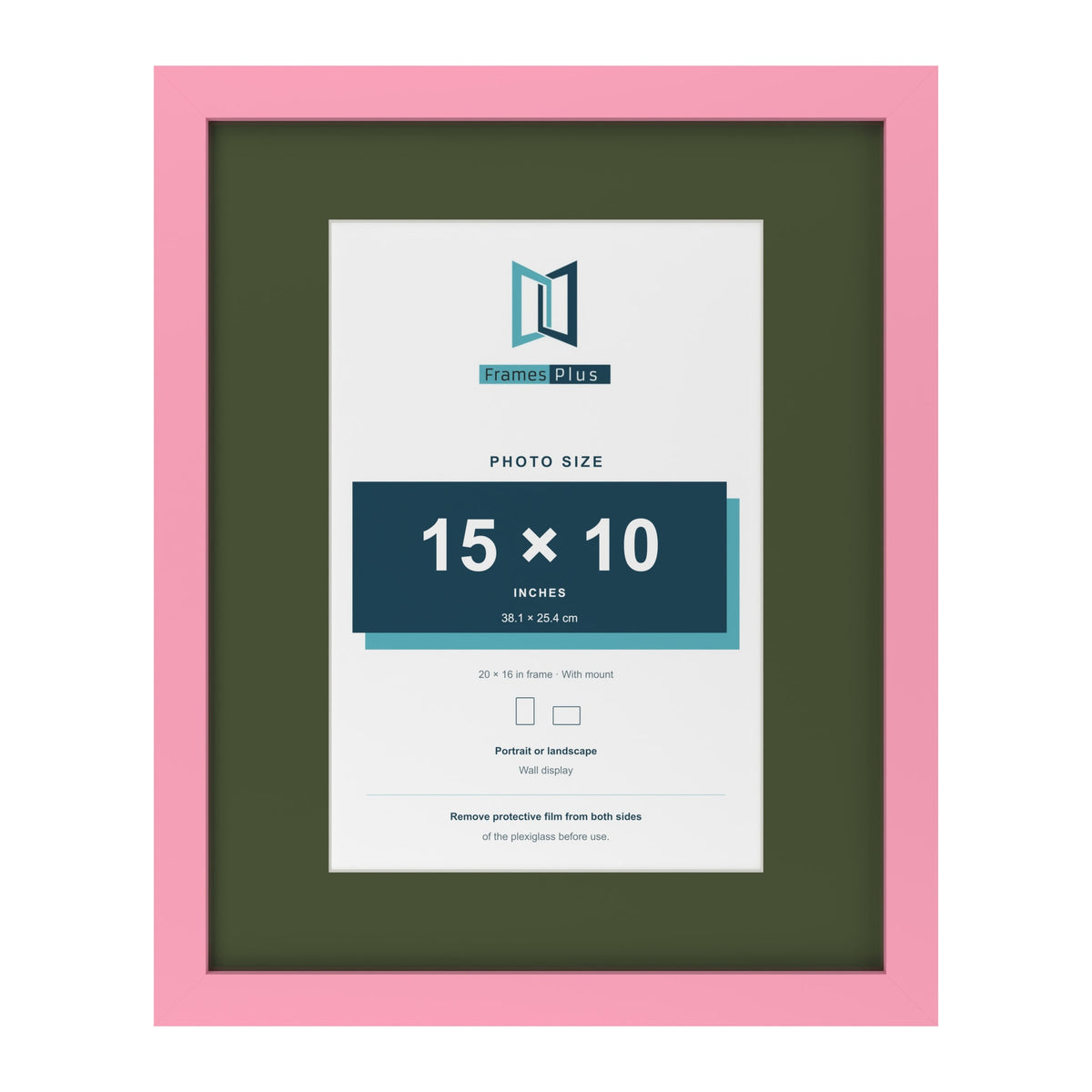 Baby Pink 20 x 16 inch picture frame with a green mount for a 15 x 10 inch photo