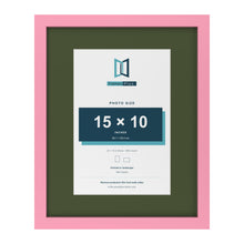 Baby Pink 20 x 16 inch picture frame with a green mount for a 15 x 10 inch photo